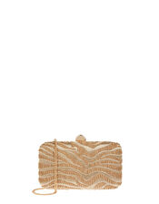 Metallic Zebra Beaded Hardcase Clutch Bag, , large