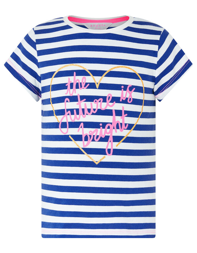 The Future is Bright Heart and Stripe T-Shirt, Blue (BLUE), large