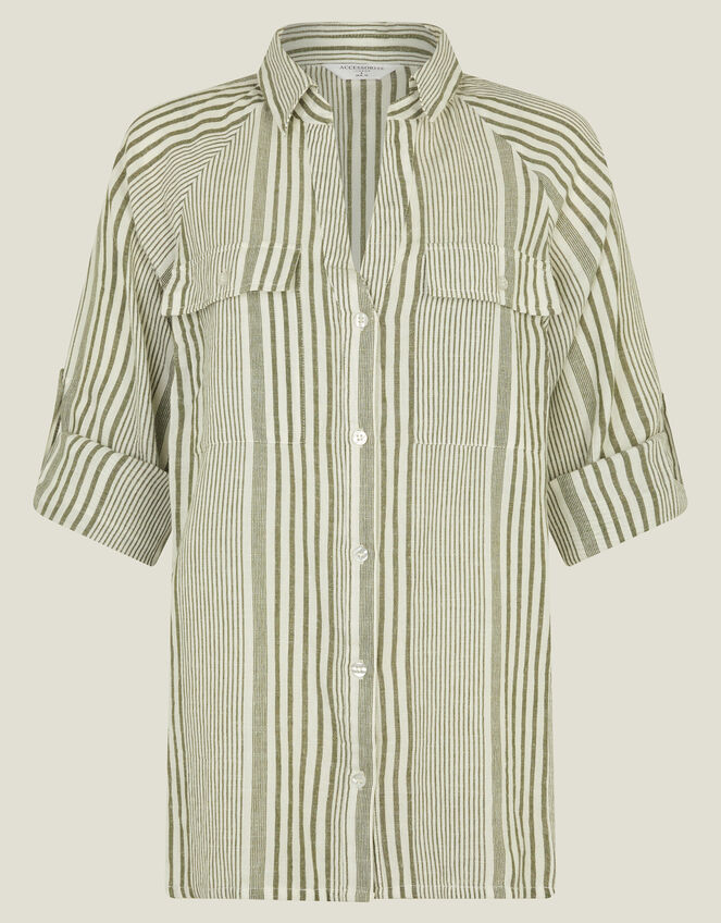 Stripe Beach Shirt, Green (KHAKI), large