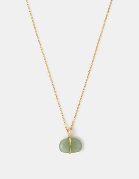 14ct Gold-Plated Green Aventurine Pendant Necklace, , large