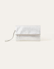 Leather Metallic Clutch, Silver (SILVER), large