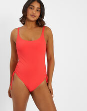 Rib Tie-Side Swimsuit, Orange (CORAL), large