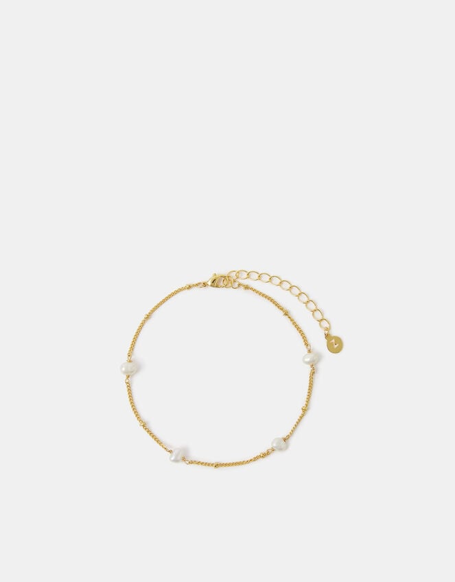 14ct Gold-Plated Pearl Station Anklet, , large