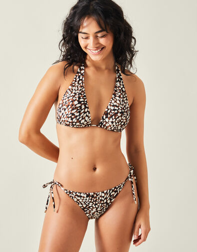 Animal Print Tie Side Bikini Bottoms, Brown (BROWN), large