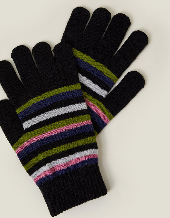 Touchscreen Stripe Knit Gloves, Black (BLACK), large