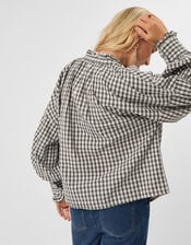 Check Print Blouse, Black (BLACK WHITE), large