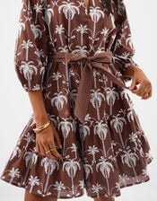 Palm Embroidered Mini Dress, Brown (BROWN), large