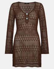 Knitted Long Sleeve Cover Up, Brown (CHOCOLATE), large