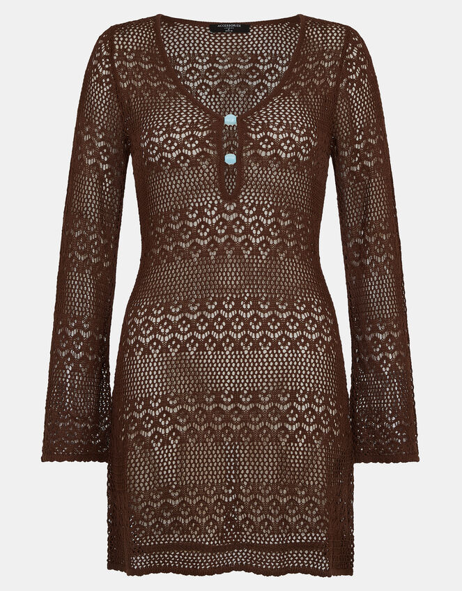 Knitted Long Sleeve Cover Up, Brown (CHOCOLATE), large