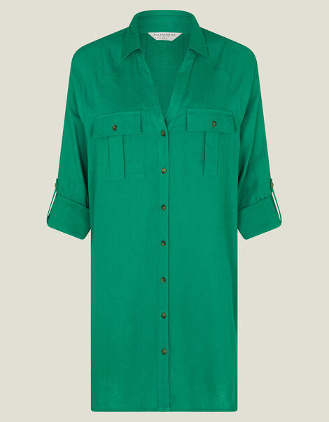 Long Sleeve Beach Cover Up Shirt, Green (GREEN), large