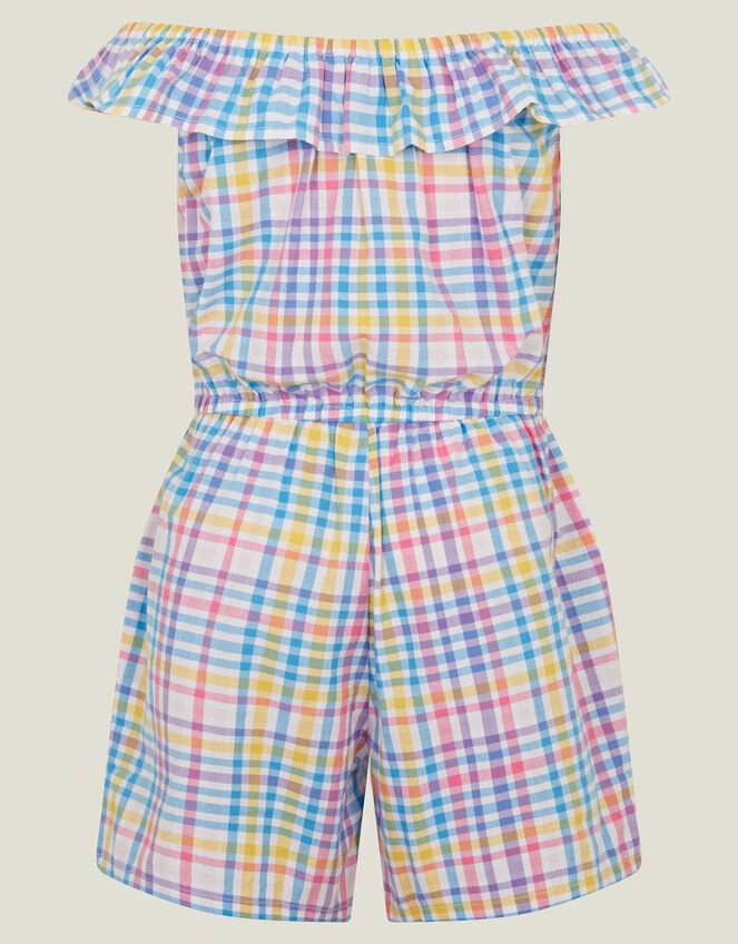 Girls Floral Embroidered Check Bardot Playsuit, Multi (BRIGHTS MULTI), large