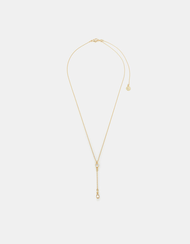 14ct Gold-Plated Cubic Zirconia Lariat Necklace, , large