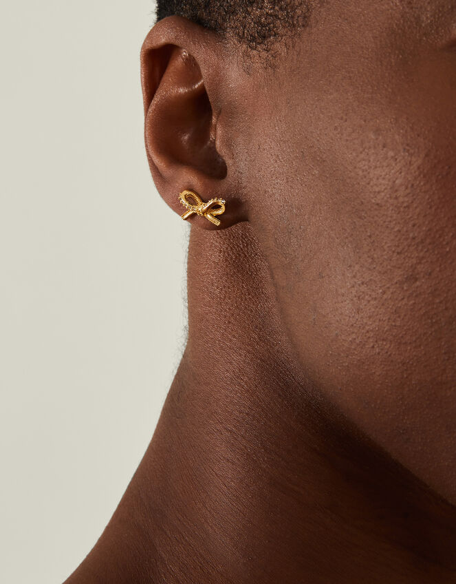 14ct Gold-Plated Diamante Bow Stud Earrings, , large