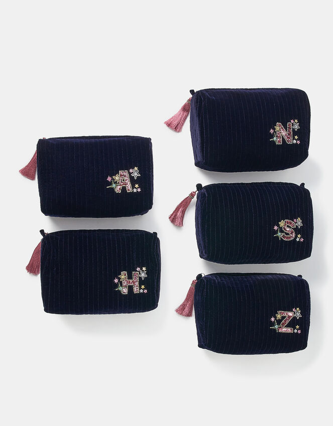 Large Embellished Initial Make Up Bag, Blue (NAVY), large
