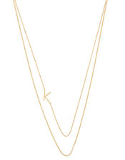Gold-Plated Double Chain Initial Necklace - K, , large