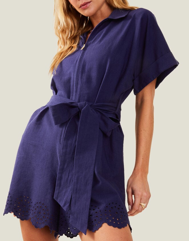 Broderie Belted Playsuit, Blue (NAVY), large