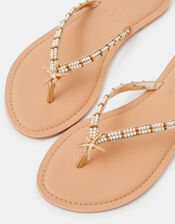Starfish Beaded Flip Flops, White (WHITE), large