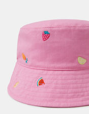 Girls Fruit Embroidered Bucket Hat, Pink (PINK), large
