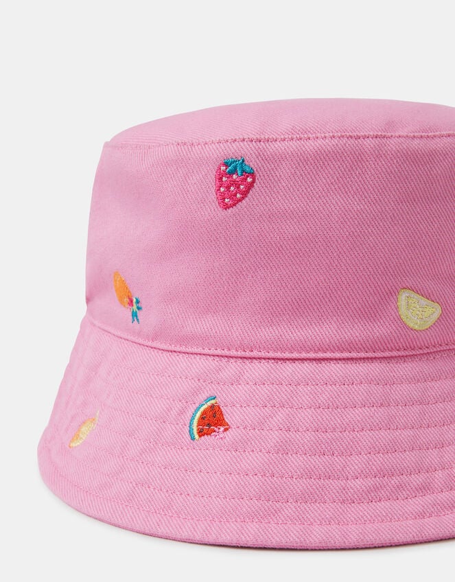 Girls Fruit Embroidered Bucket Hat, Pink (PINK), large