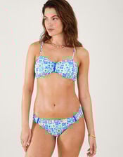 Retro Tile Print Bikini Bottoms, Blue (BLUE), large
