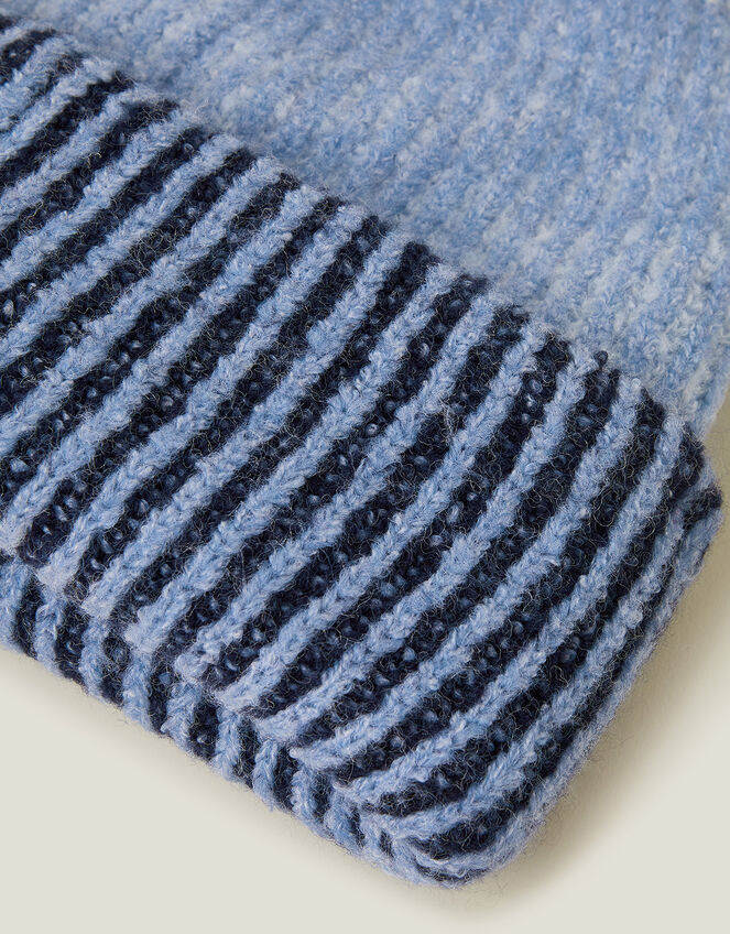 Colour Block Ribbed Knit Beanie Hat, , large