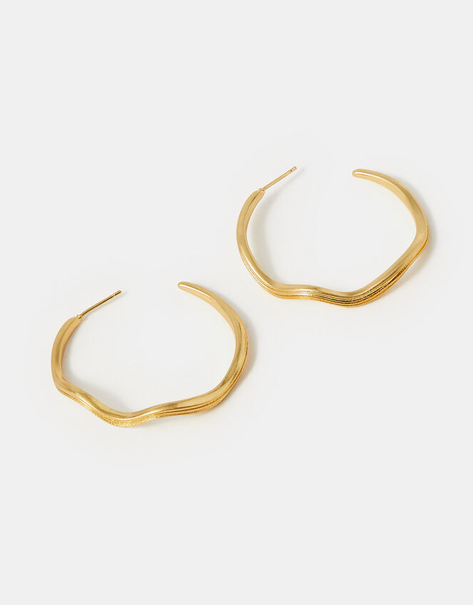 14ct Gold-Plated Wave Hoop Earrings, , large