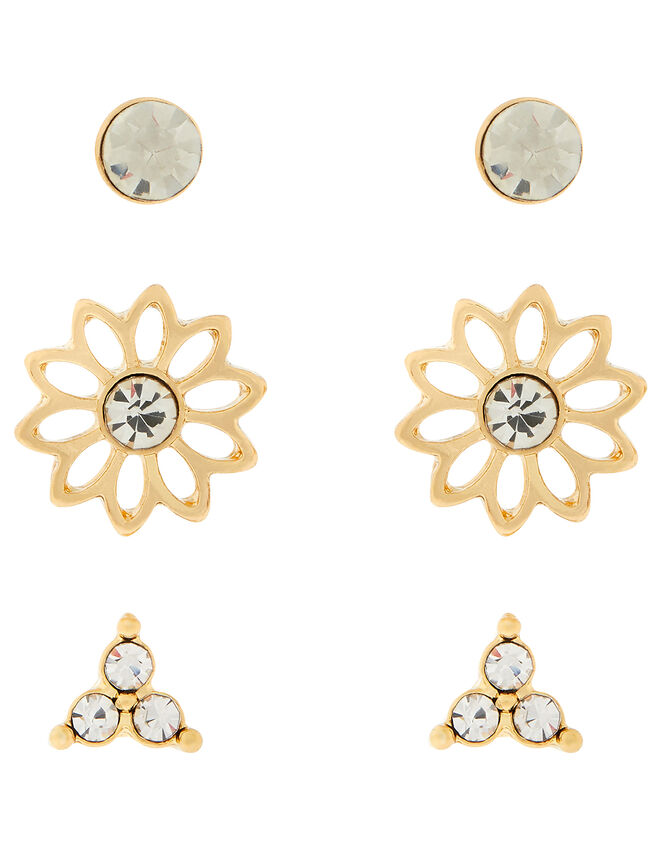 Flower and Sparkle Stud Earring Set, , large