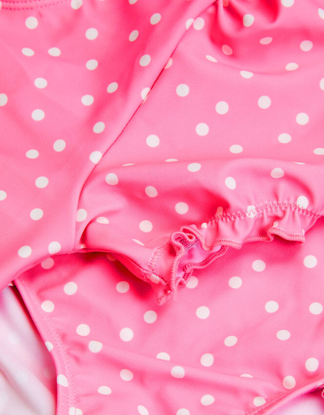 Girls Puff Sleeve Polka Dot Swim Set, Pink (PINK), large