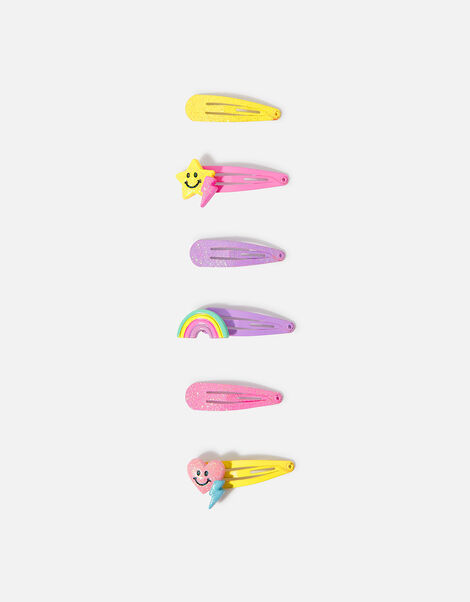 Kids Smiley Hair Clips 6 Pack, , large