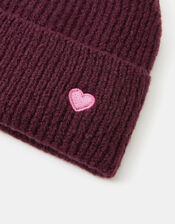 Heart Ribbed Beanie Hat, , large