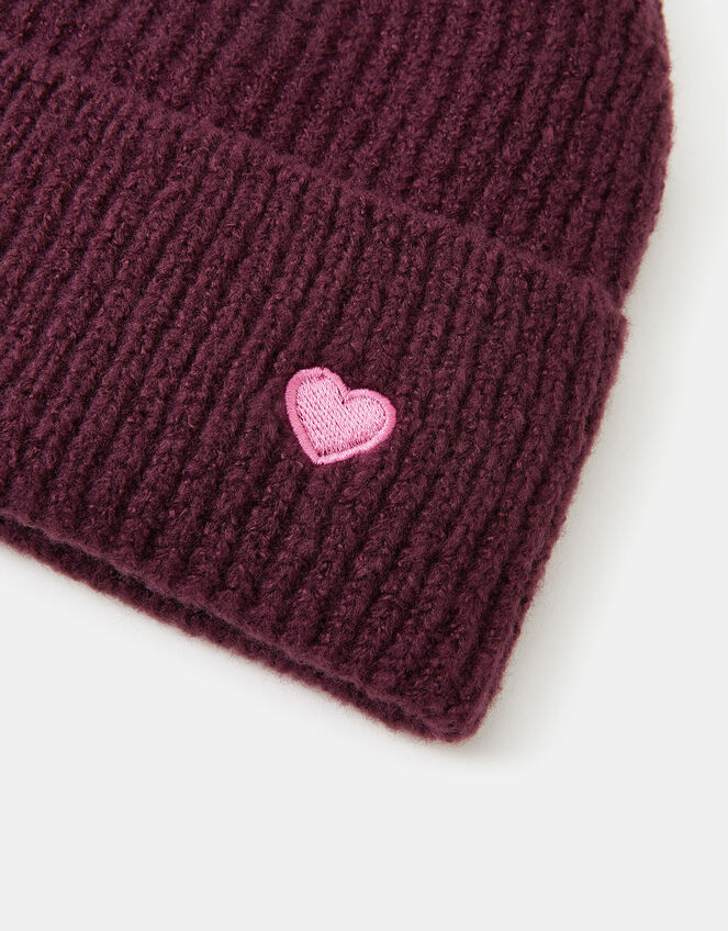 Heart Ribbed Beanie Hat, , large