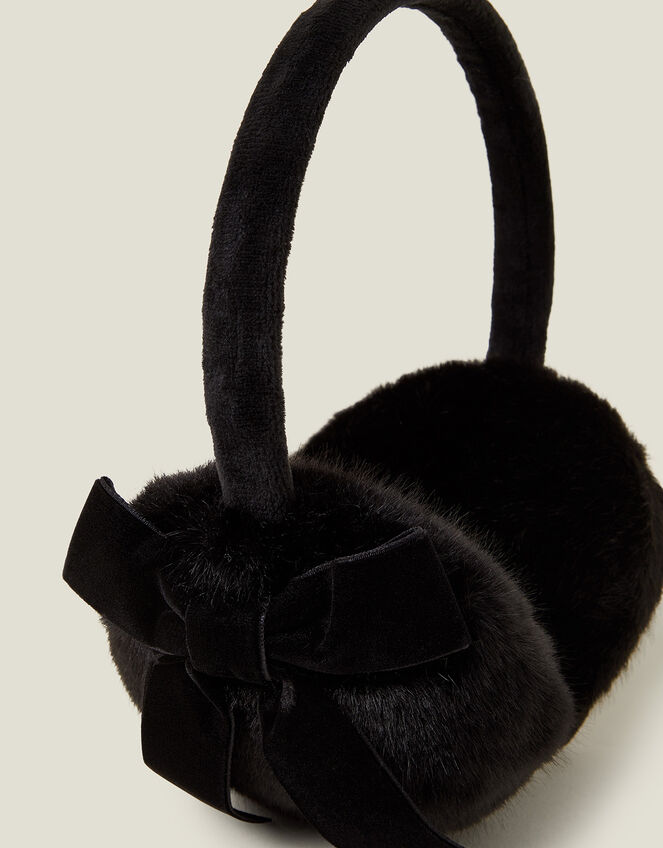 Bow Faur Fur Earmuffs, Black (BLACK), large
