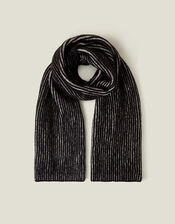 Contrast Rib Knit Scarf, Black (BLACK), large