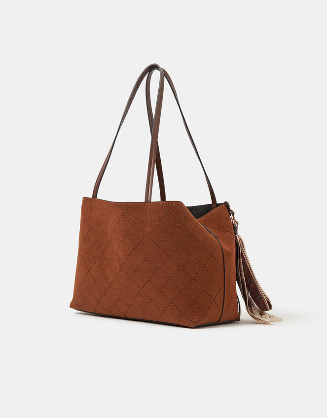 Cutwork Faux Suede Tote Bag, , large