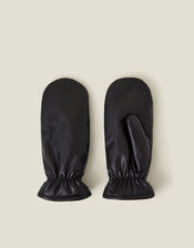 Faux Leather Borg Lined Mittens, , large