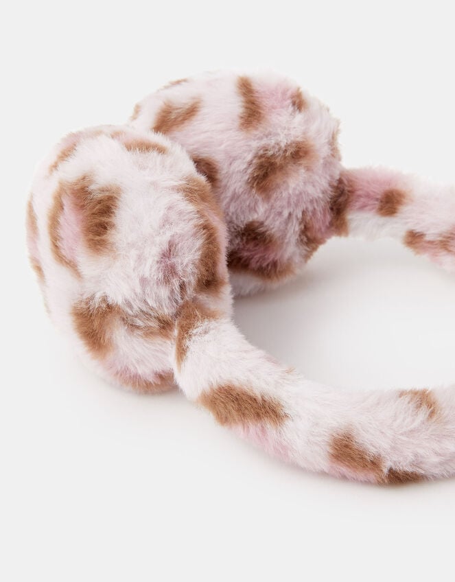 Girls Faux Fur Leopard Print Earmuffs, , large