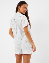 Embroidered Stripe Short Pyjamas Set, Blue (BLUE), large