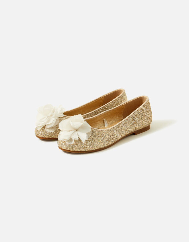 Girls Shimmer Corsage Ballerina Flats, Gold (GOLD), large