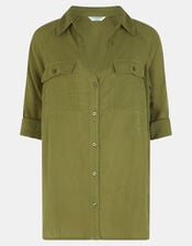 Long Sleeve Beach Cover Up Shirt, Green (KHAKI), large