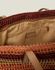 Stripe Raffia Shoulder Bag, , large