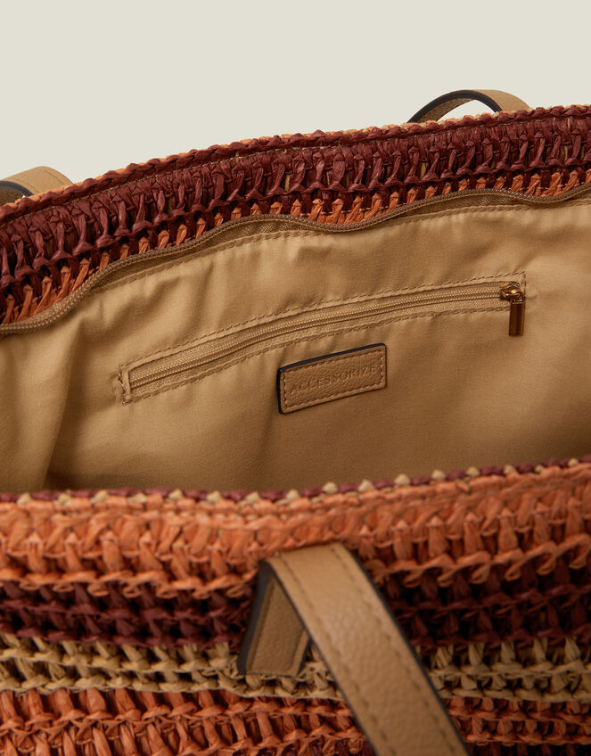 Stripe Raffia Shoulder Bag, , large