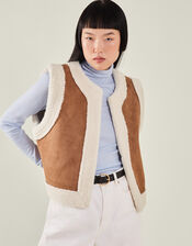 Grace & Mila Faux Shearling Gilet, Camel (CAMEL), large
