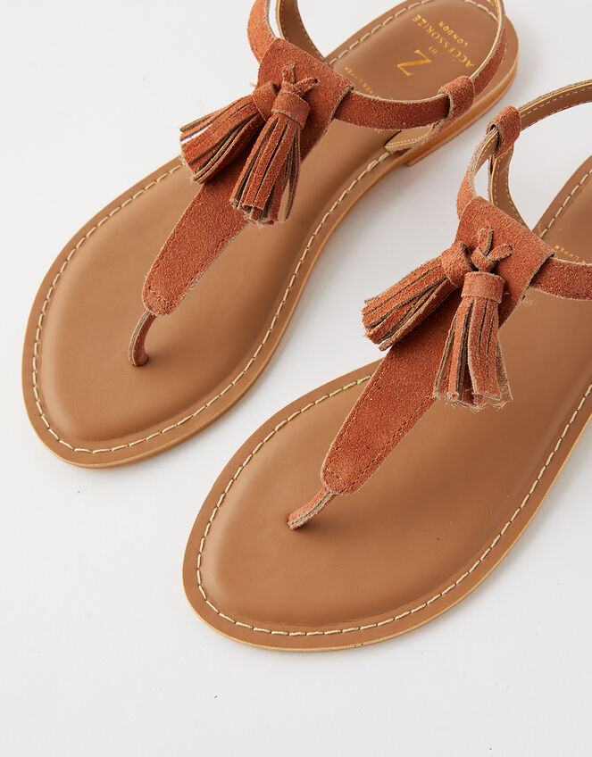 Suede Tassel Sandals, Tan (TAN), large