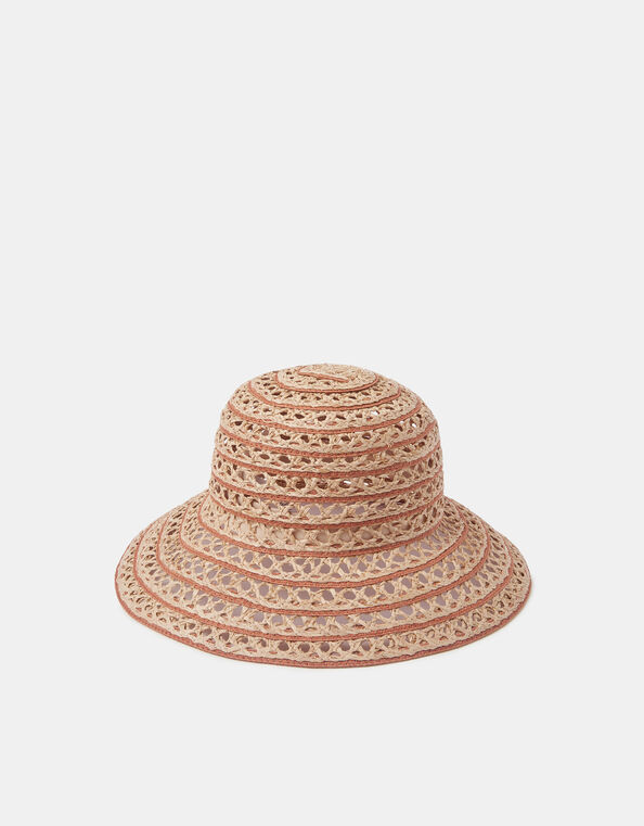 Woven Stripe Straw Bucket Hat, , large