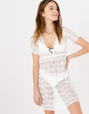 Floral Lace Kaftan Dress, White (WHITE), large