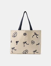 Bow Embroidered Shopper Bag, , large