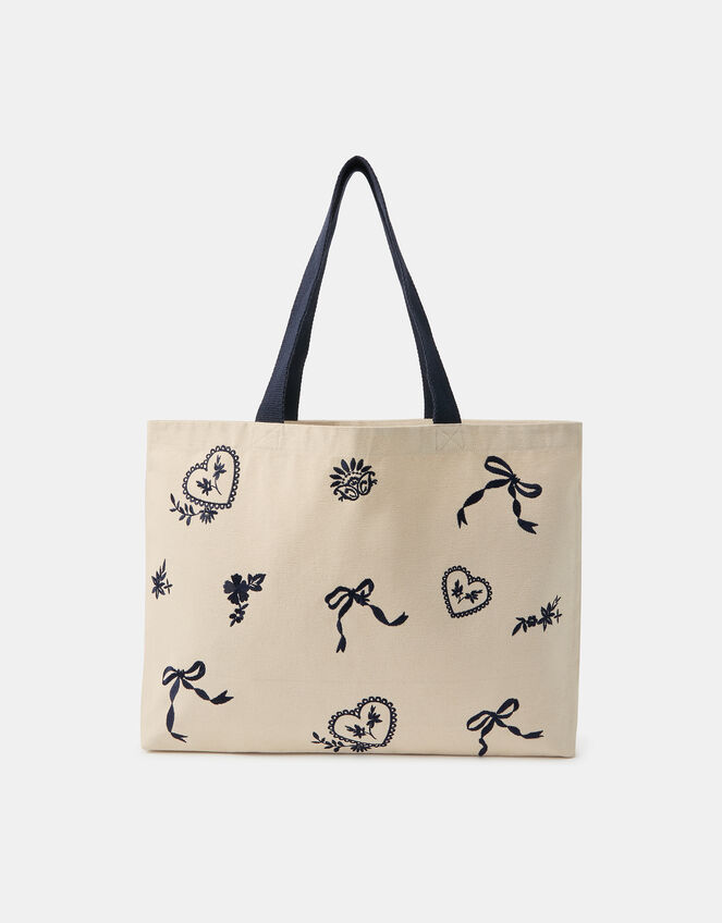 Bow Embroidered Shopper Bag, , large