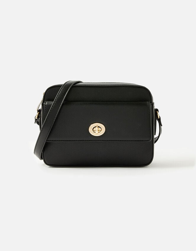 Boxy Twist-Lock Cross-Body Bag, Black (BLACK), large