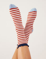 Stripe and Frill Socks, Brown (BROWN), large