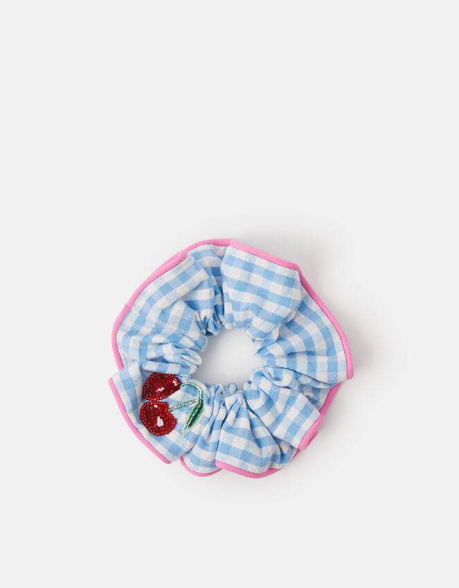 Girls Cherry Gingham Hair Scrunchie, , large